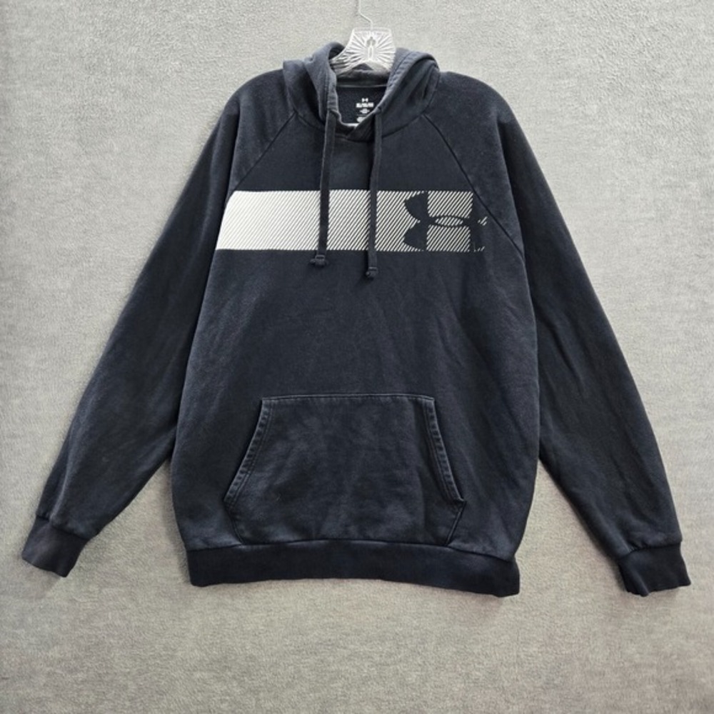Under Armour Men Sweatshirt XL Black Hoodie Logo Pockets Long Sleeve Loose‎